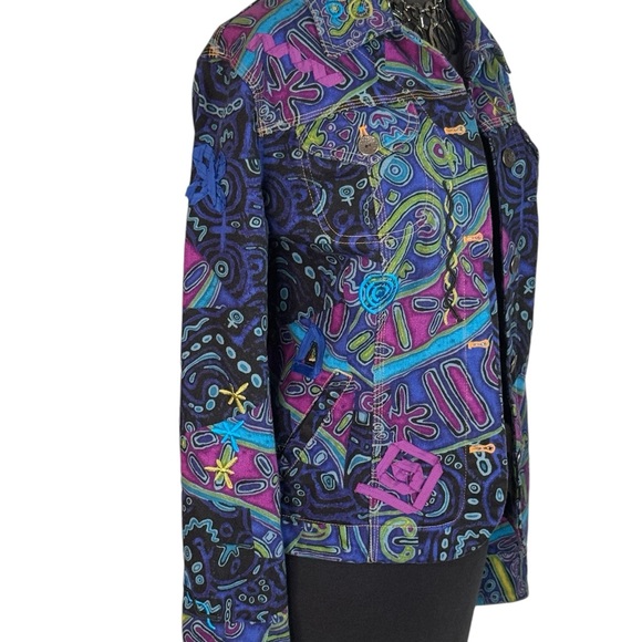 Vintage Ruby Rd. Hearts of Palm Blue Purple Denim Jean Jacket Embroidered L - Picture 5 of 9